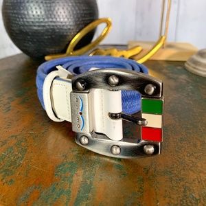 ANIMO Woven/Leather Blue/White Belt EUC